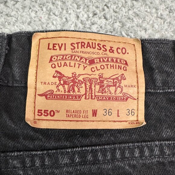 Vintage Levis 550 Jeans Mens 36x36 Black Relaxed Fit Leg Tapered 90s Denim Usa - Picture 5 of 14